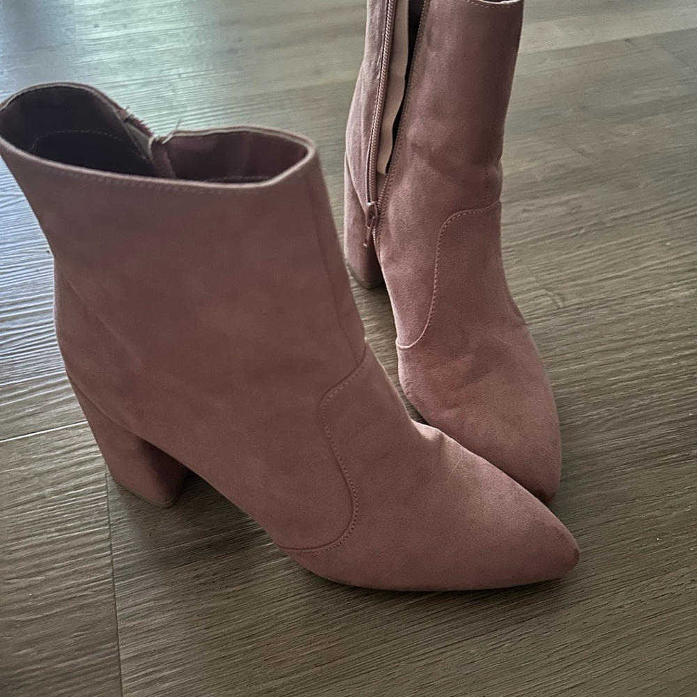 Charlotte Russe Pink Heeled Boots Suede Ankle